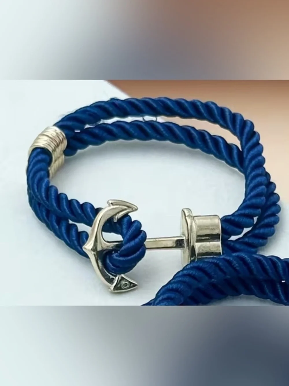 Men's Black Rope Bracelet with Silver Anchor Clasp